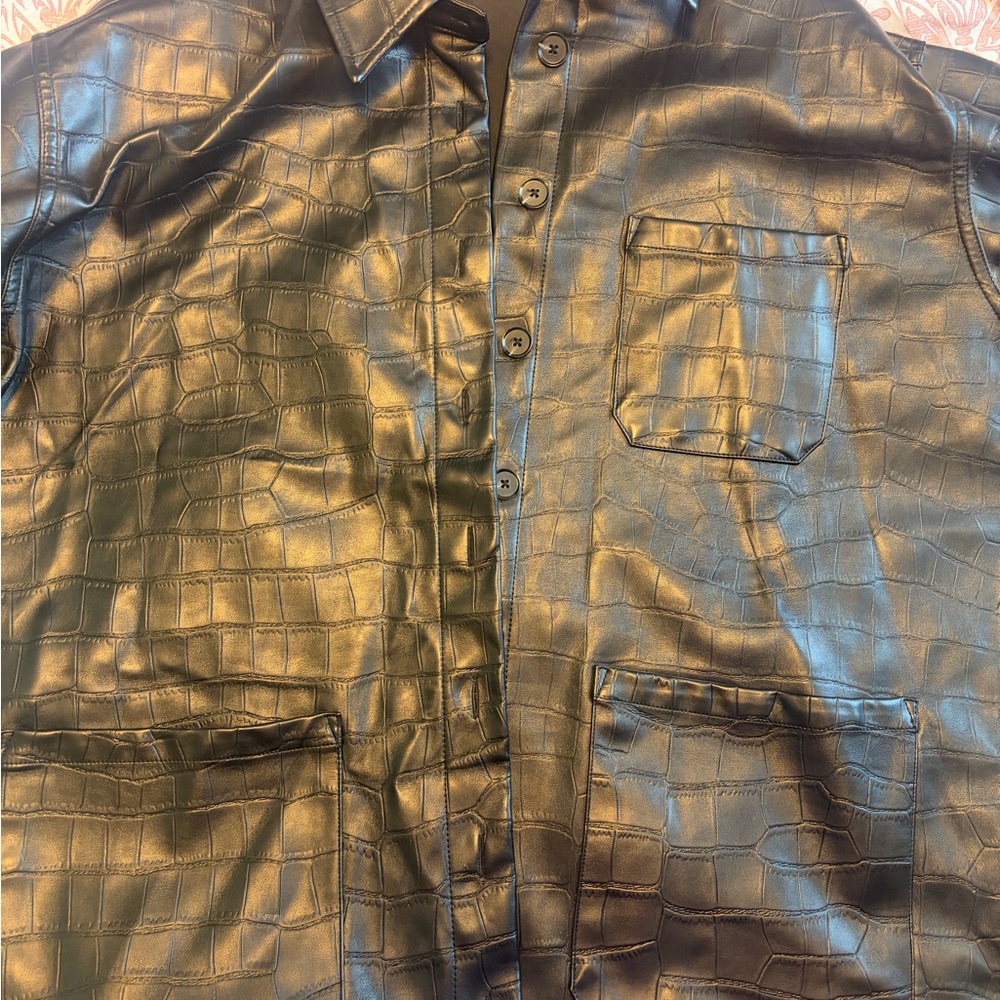 Cider Black Faux-Croc Shirt Jacket